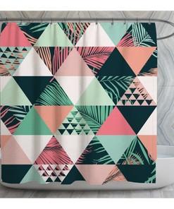 Custom Tropical Geometric Vintage Shower Curtain, Pink And Green Shower Curtain