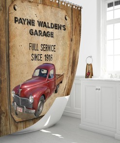 Custom Vintage Red Truck Personalized Shower Curtain with Rustic Bathroom Decor