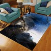 Customizable 70s Abstract Blue Ocean Area Rug with Sophisticated Black and Gold Art Deco
