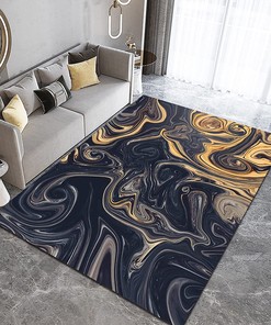 Customizable 70s Black Gold Marble Gradient Texture Area Carpet for Unique Home Decor