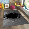 Customizable Black Rectangular Vortex Illusion Rug - 3D Effect for Modern Home Decor