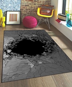 Customizable Black Rectangular Vortex Illusion Rug - 3D Effect for Modern Home Decor