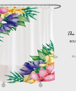 Customizable Blue Color Flowers Shower Curtain, Floral Bathroom Decor with Waterproof Washable Bath Curtain