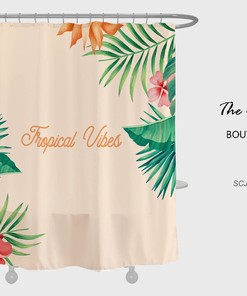 Customizable Color Flowers Shower Curtain, Simple Floral Blue Bathroom DecorHooks