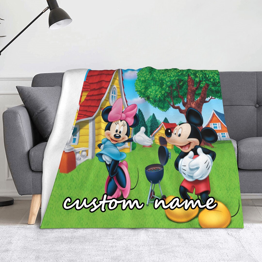 Customizable Disney Mickey and Minnie Tapestry Blanket - Personalized Name Baby Gift