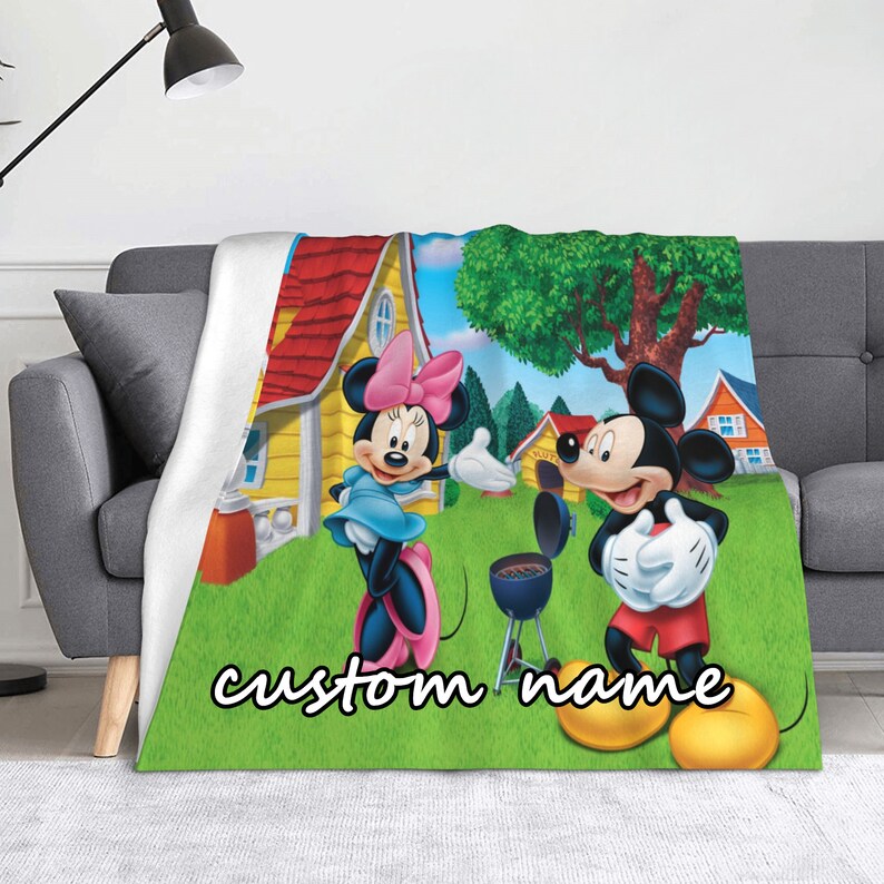 Customizable Disney Mickey and Minnie Tapestry Blanket - Personalized Name Baby Gift - Image 2