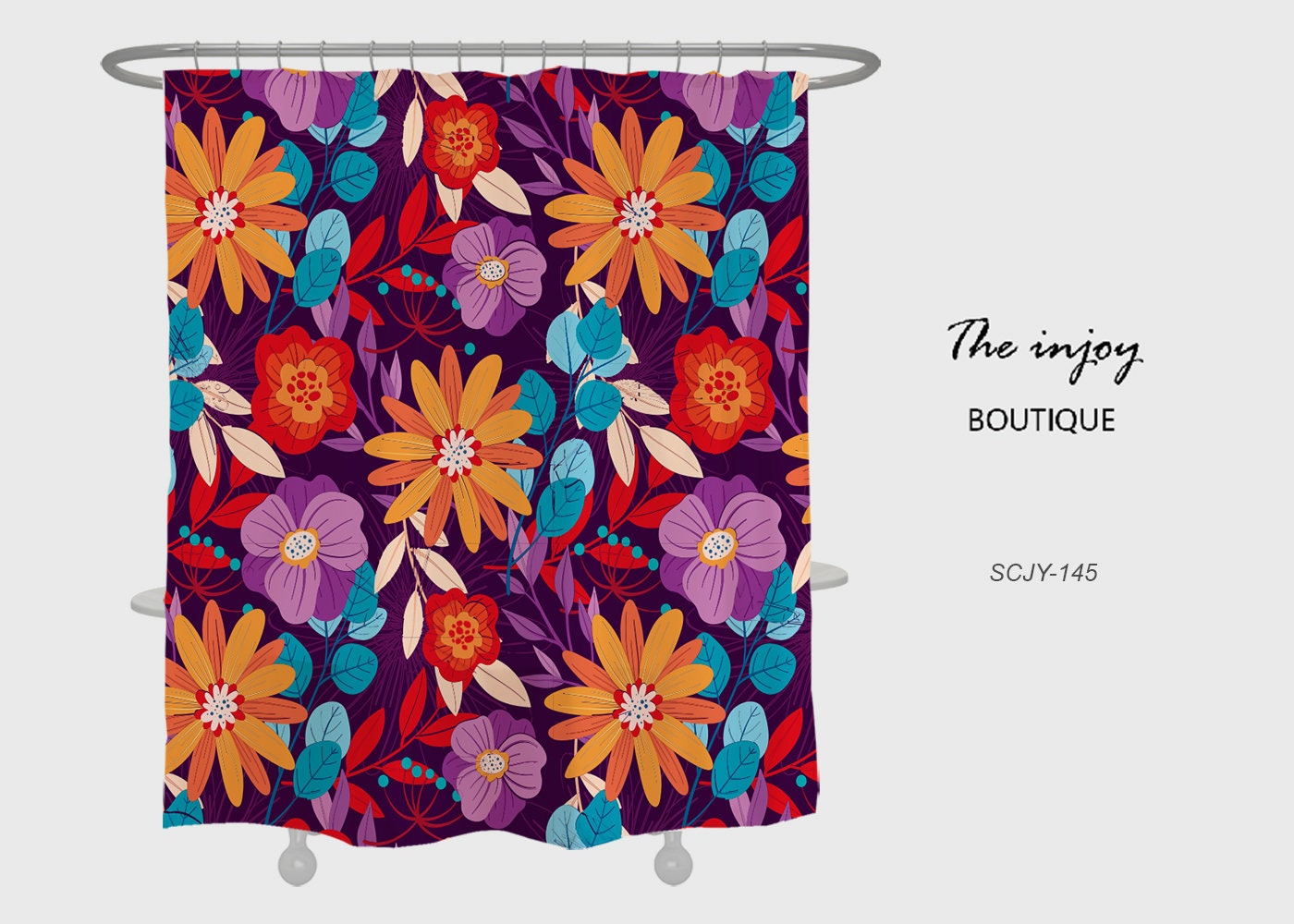Customizable Floral Flower Shower Curtain for Bathroom, Colorful Home Decor