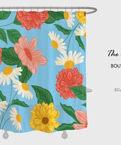 Customizable Floral Flowers Shower Curtain with Hooks, Tropical Plants Bathroom Bathtubs Home Decor