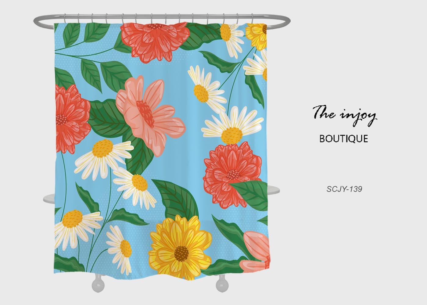 Customizable Floral Flowers Shower Curtain with Hooks, Tropical Plants Bathroom Bathtubs Home Decor