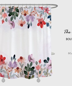 Customizable Flowers Shower Curtain Set, Flower Plant Floral Bathroom Decor with Waterproof Washable Bath Curtain