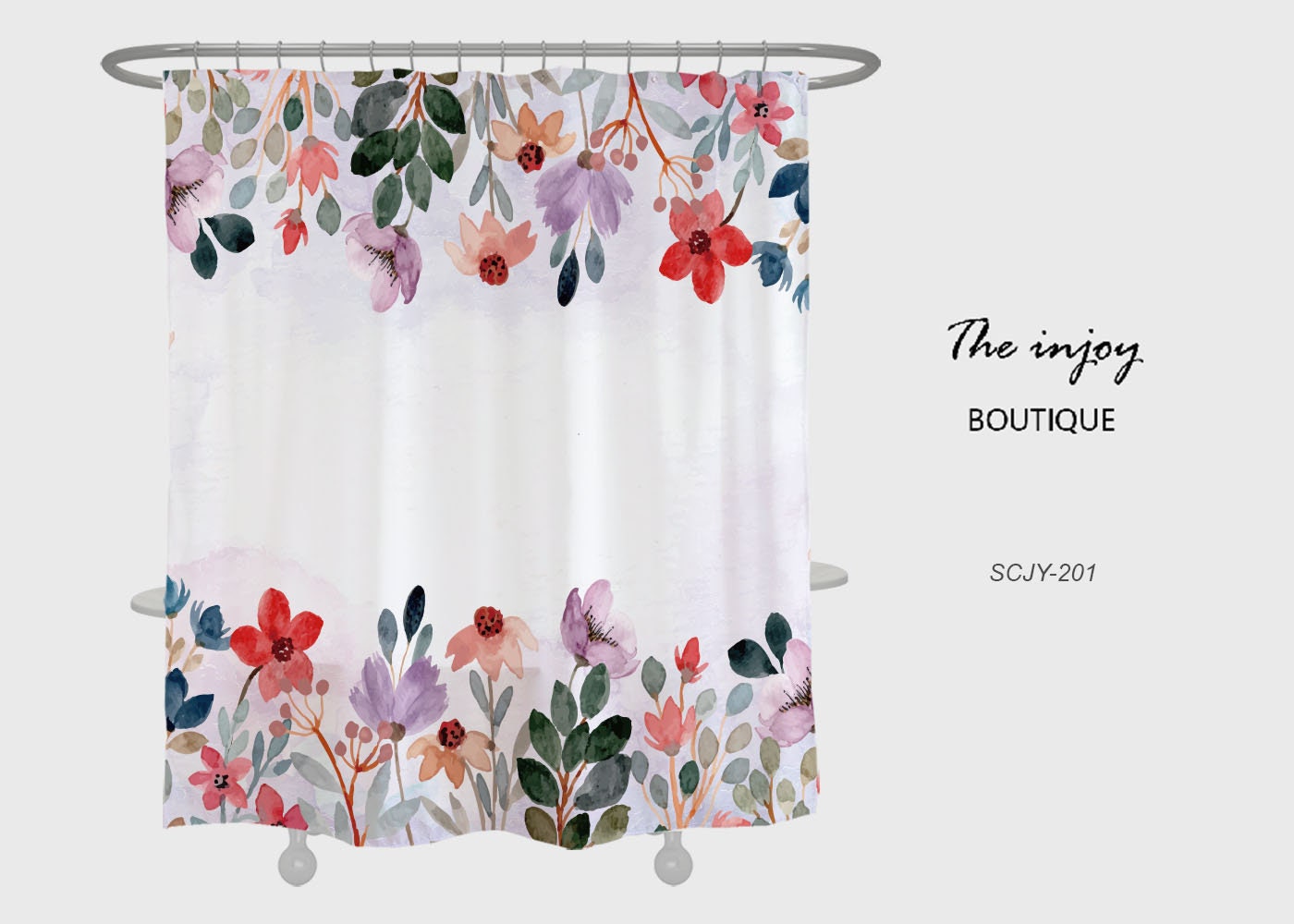 Customizable Flowers Shower Curtain Set, Flower Plant Floral Bathroom Decor with Waterproof Washable Bath Curtain