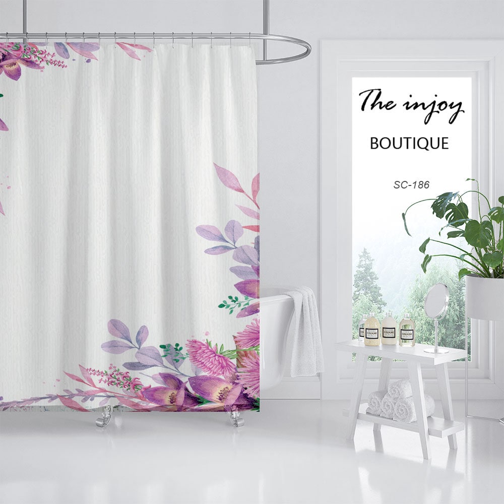Customizable Flowers Shower Curtain, Spring Floral Bathroom Decor Customizable Size - Image 2