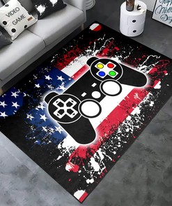 Customizable Game Area Rugs for Boys Bedroom - 3D Printed Gamepad Floor Mats with Personalized Name