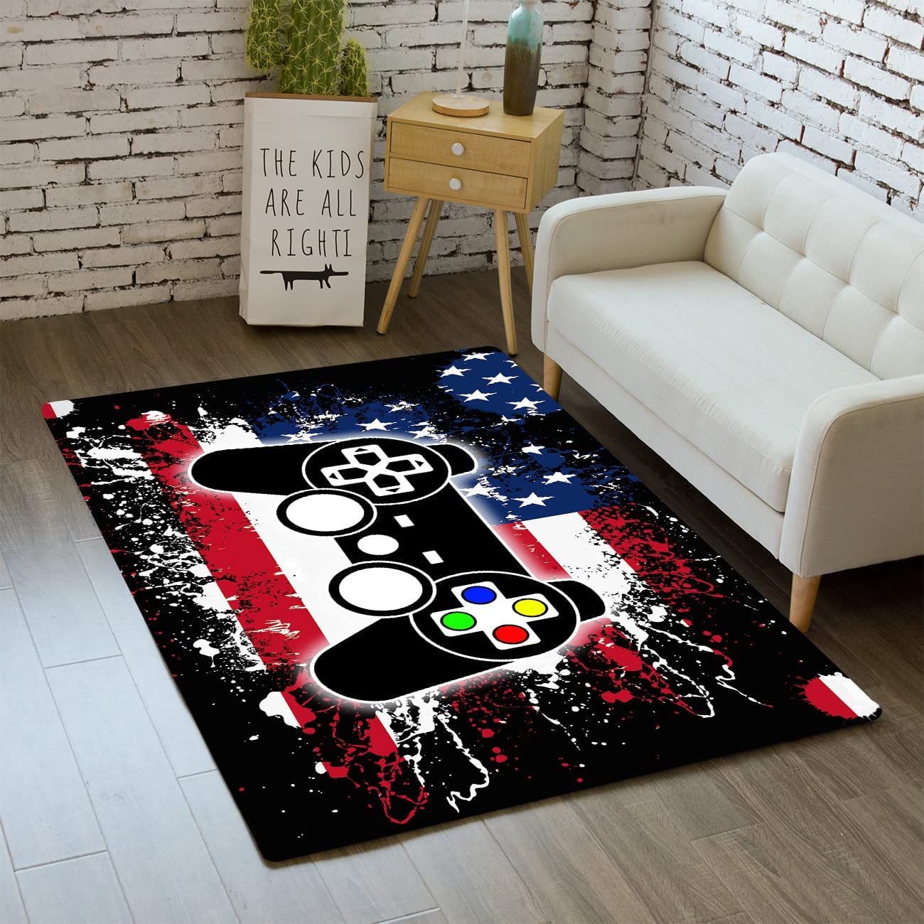 Customizable Game Area Rugs for Boys Bedroom - 3D Printed Gamepad Floor Mats with Personalized Name - Image 2