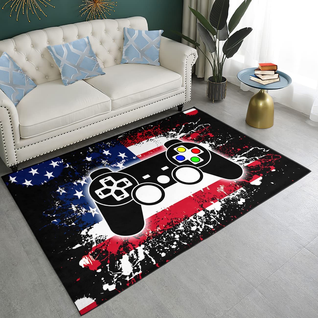 Customizable Game Area Rugs for Boys Bedroom - 3D Printed Gamepad Floor Mats with Personalized Name - Image 3