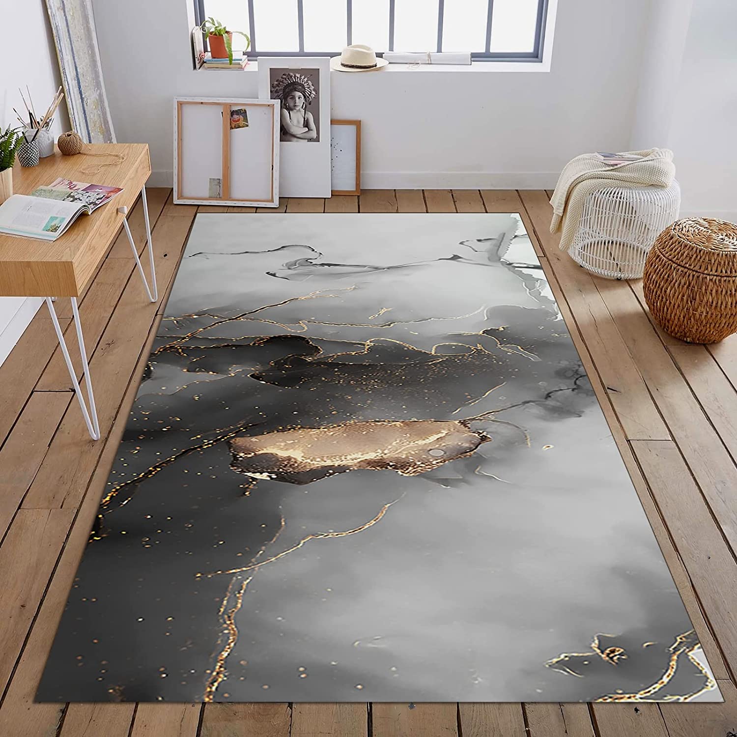 Customizable Gray Ink Painting Style Area Rug for Unique Home Decor - Image 2