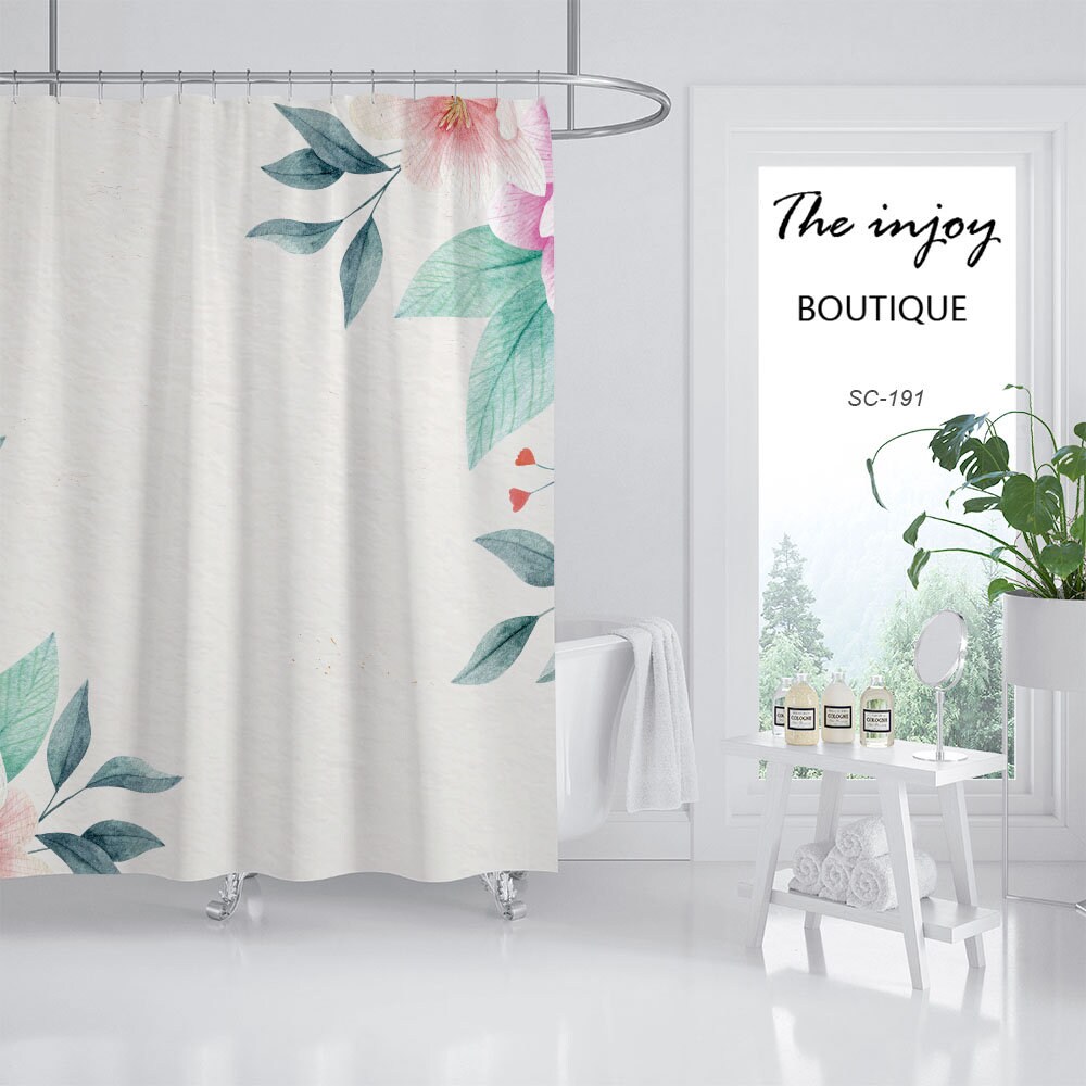 Customizable Minimalist Flowers Shower Curtain, Minimalist Waterproof Washable Bath Curtain - Image 2