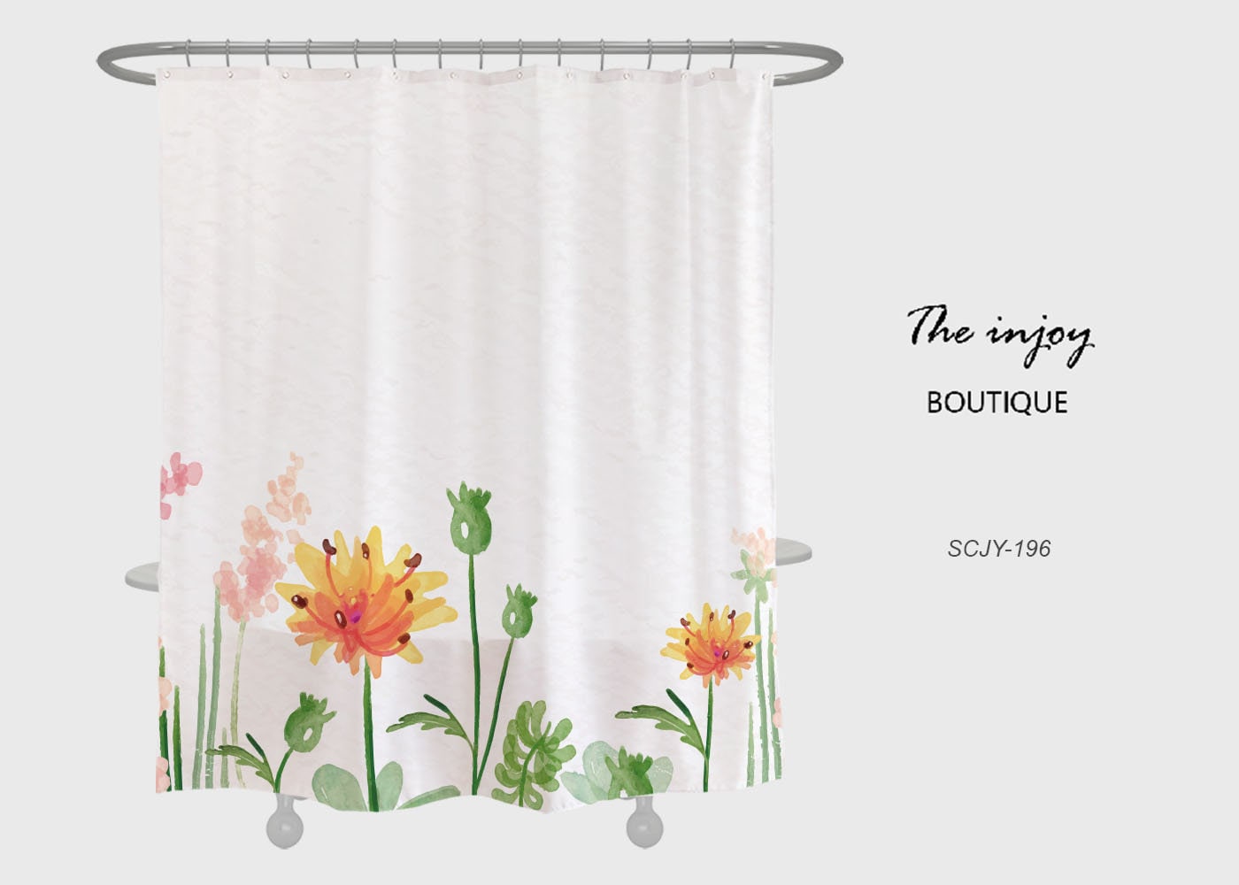 Customizable Orange Wildflower Shower Curtain, Plant Floral Bathroom Decor Hooks and Customizable Size
