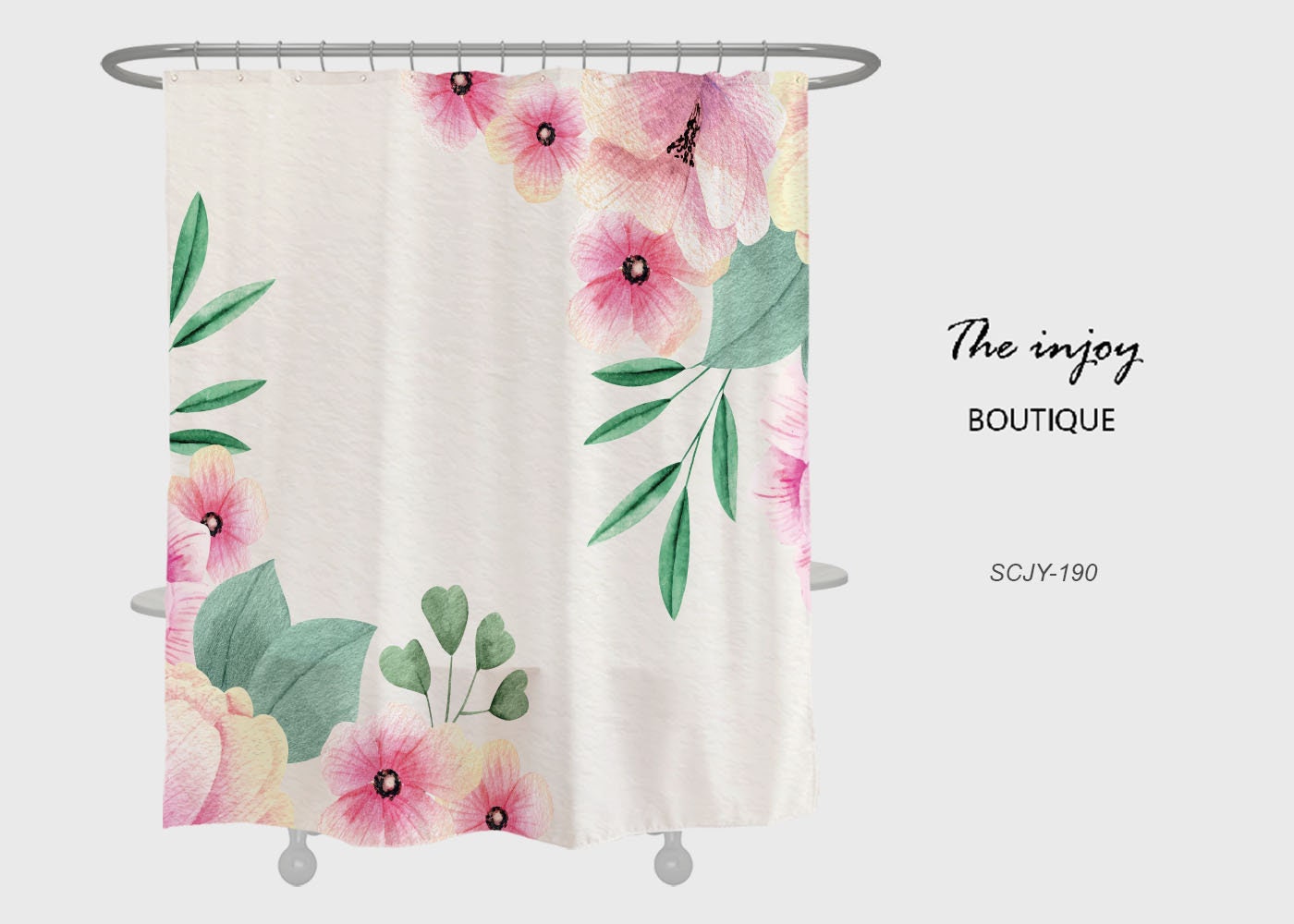 Customizable Pink Flowers Shower Curtain, Minimalist Plant Floral Bathroom Waterproof Washable Bath Curtain and Hooks