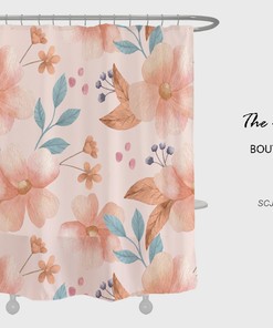Customizable Pink Flowers Shower Curtain for Bathroom, Floral Plant Home Decor