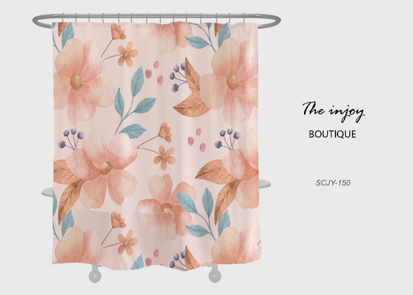 Customizable Pink Flowers Shower Curtain for Bathroom, Floral Plant Home Decor
