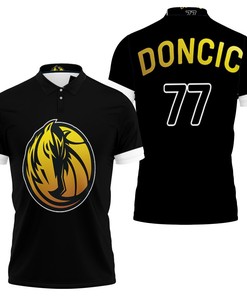 Customizable Polo Shirt with Luka Doncic 77 NBA Golden Edition White Jersey All Over Print Design for Mavericks Fans