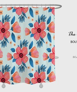 Customizable Red Flower Shower Curtain for Bathroom, Floral Plant Home Decor Curtain and Hooks