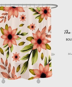 Customizable Red Flowers Shower Curtain for Bathroom, Floral Plant Home Decor