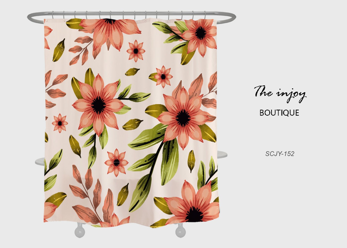 Customizable Red Flowers Shower Curtain for Bathroom, Floral Plant Home Decor