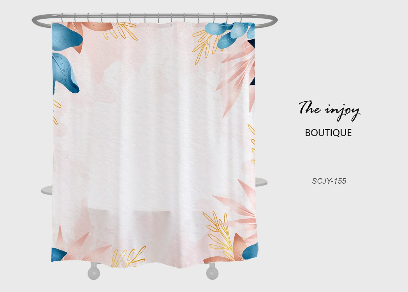 Customizable Simple Flowers Shower Curtain for Bathroom, Blue Floral Plant Decor with Waterproof Washable Bath Curtain