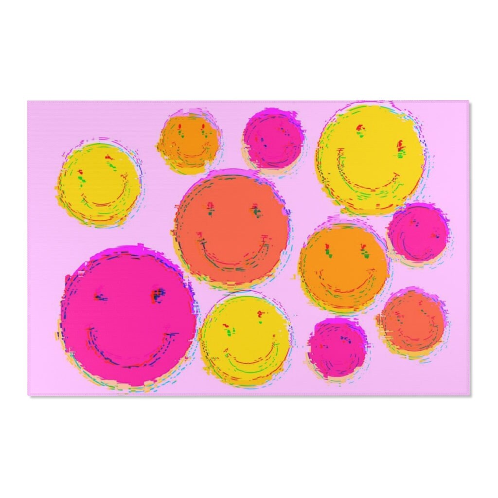 Customizable Smiley Face Vortex Rug for Home Decor: Living Room, Bedroom Personalized with Your Name or Favorite Quote