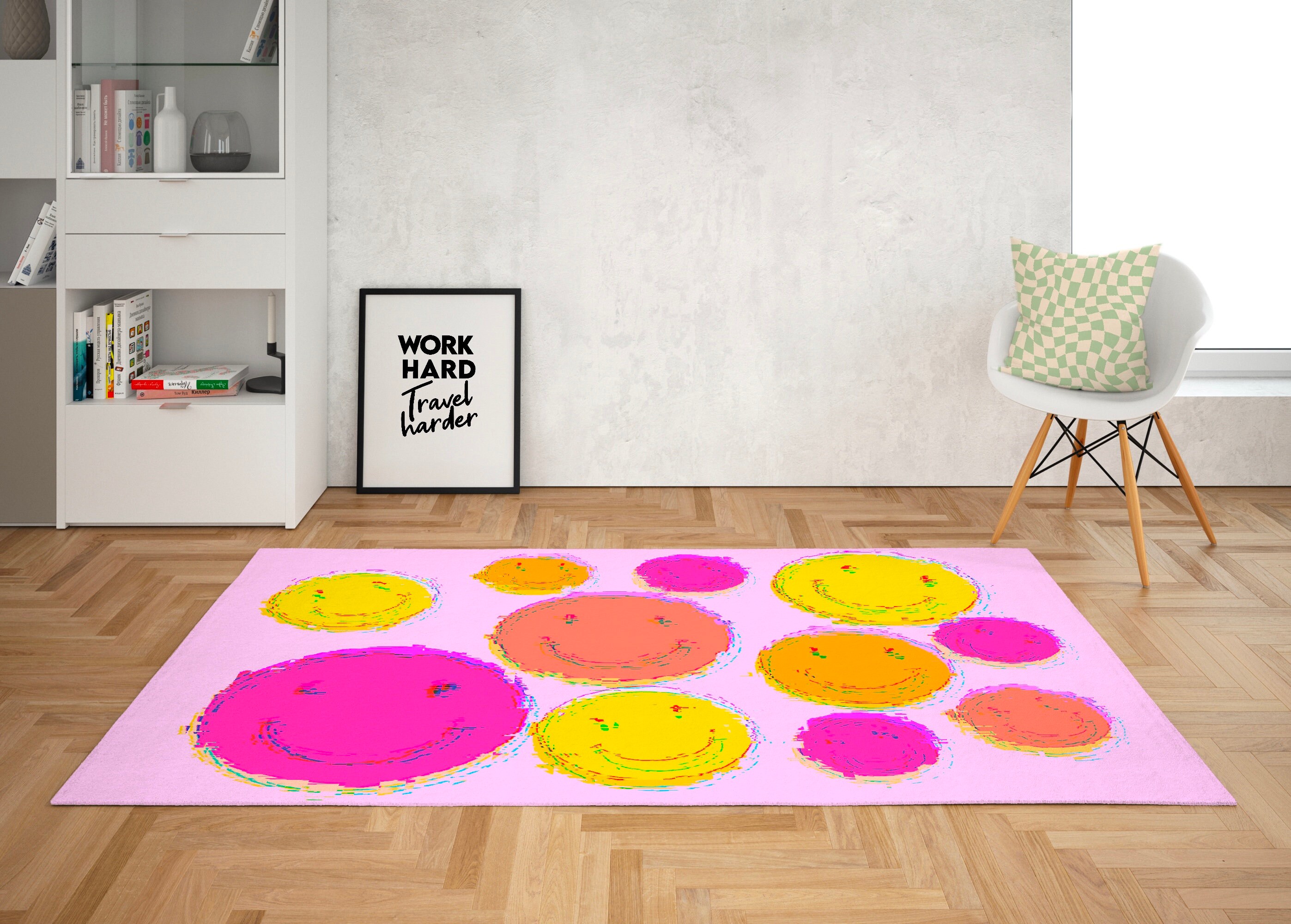 Customizable Smiley Face Vortex Rug for Home Decor: Living Room, Bedroom Personalized with Your Name or Favorite Quote - Image 2
