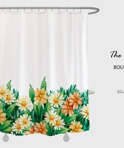 Customizable Summer Flower Shower Curtain for Bathroom, Floral Plant Home Decor Bath Curtain and Hooks