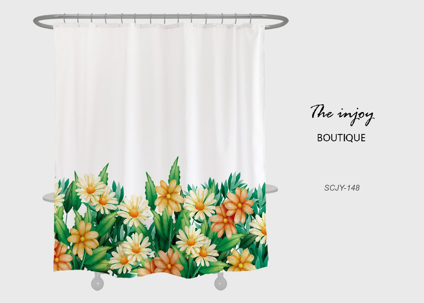 Customizable Summer Flower Shower Curtain for Bathroom, Floral Plant Home Decor Bath Curtain and Hooks