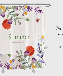 Customizable Summer Flowers Shower Curtain Set, Flower Plant Floral Bathroom Decor
