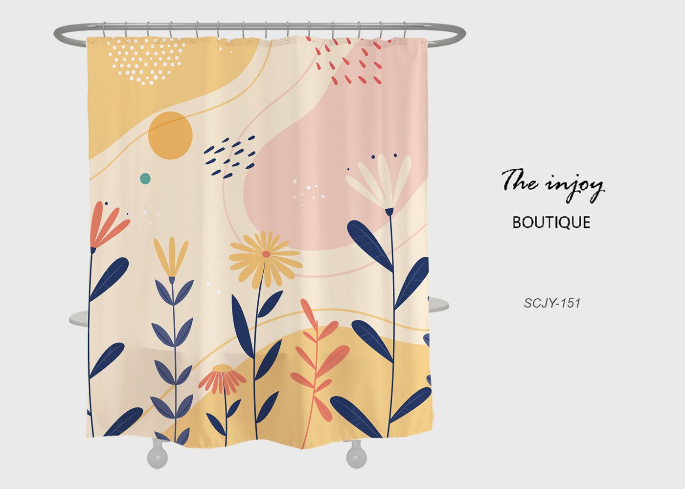 Customizable Sun Flowers Shower Curtain for Bathroom, Floral Plant Home Decor