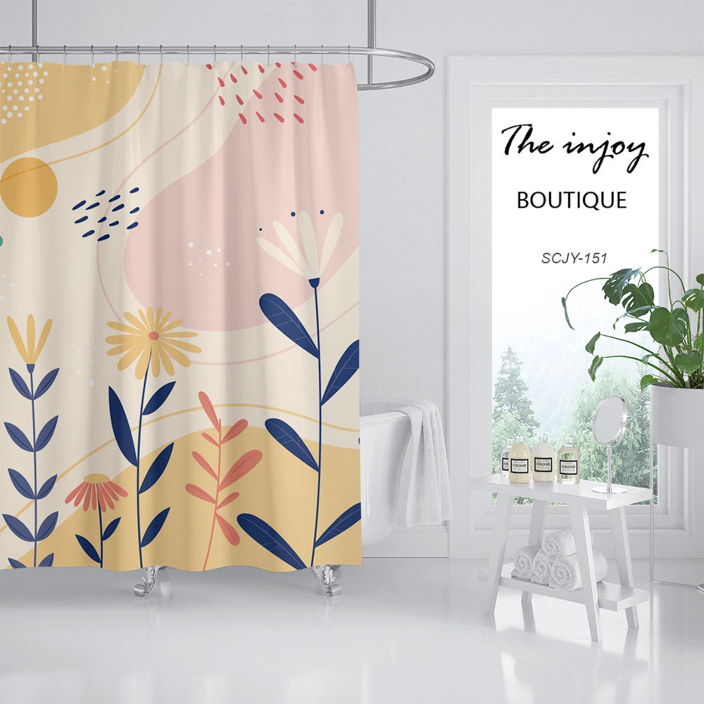 Customizable Sun Flowers Shower Curtain for Bathroom, Floral Plant Home Decor - Image 3