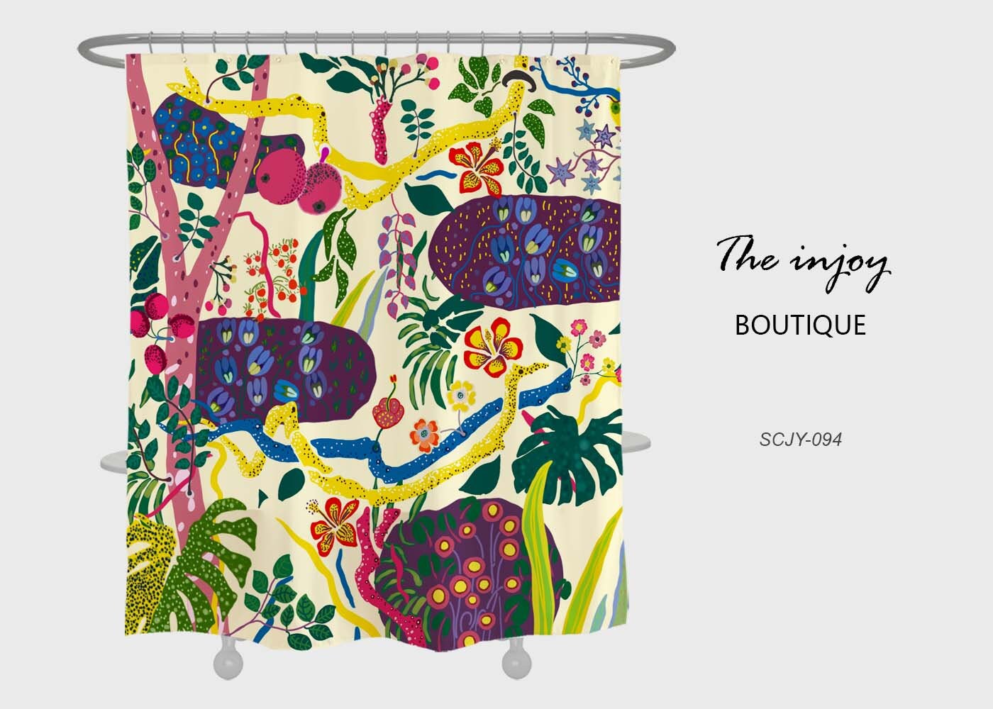 Customizable Waterproof Shower Curtain with Colorful Forest Flowers