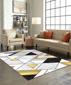 Customizable Yellow Black White Marble Texture Area Rug with Irregular Geometry Triangle