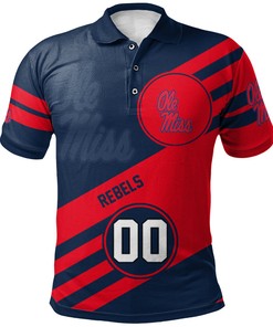 Customize Your Look with NCAA Ole Miss Rebels Red and Blue Polo Shirt with Your Own Name and Number