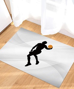 Customized Basketball Player Silhouette Non-Slip Area Rug for Boys' Room and Living Room Decoration