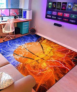 Customized Basketball Rug for Boys Room - Unique Court Sport Area Rug for Living Room or Bedroom Decor