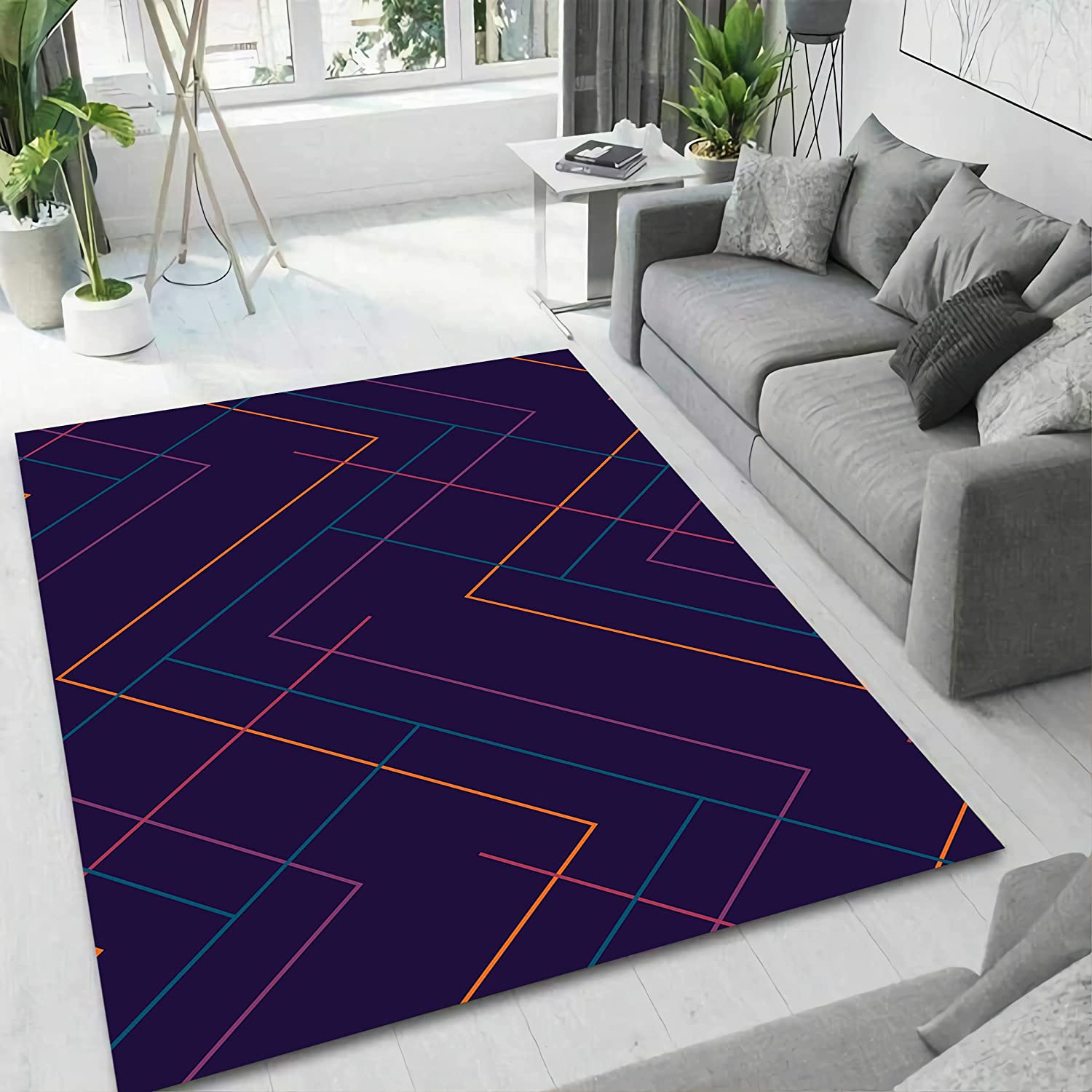 Customized Line Vortex Design Living Room Rug - Vibrant Modern Digital Art Popular Floor Rug