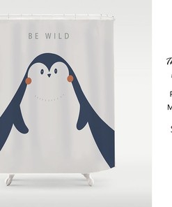 Customized Sizes Kids Penguin Shower Curtain | Cute Cartoon Curtain | High Quality Polyester | Bathroom Decor + Quotes