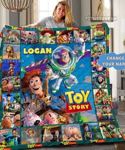 Customized Toy Story Sherpa Blanket with Baby's Name and Adorable Cartoon Characters