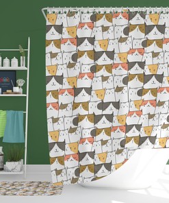 Cute Cat Gathering Shower Curtain | Kitten Animal Fabric | Home Bathroom Decor | Cat Theme | Gift for Cat Lovers