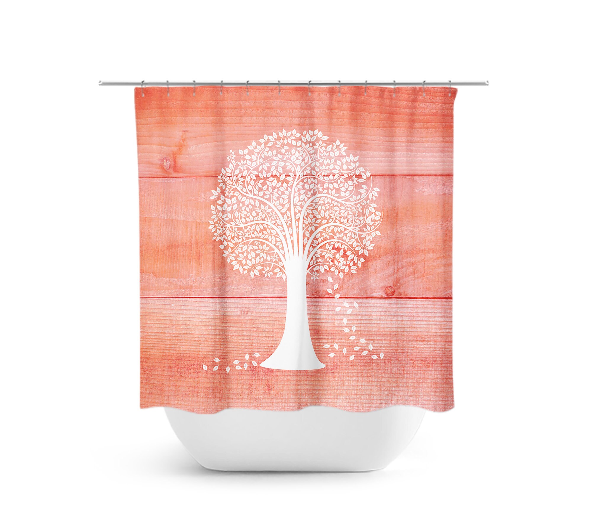 Cute Coral Orange Shower Curtain for Country Farmhouse Bathroom Decor