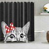 Cute Gray Cat Shower Curtain | White Ribbon Pet Animal | Home Bathroom Decor | Cat Theme | Gift for Cat Lovers