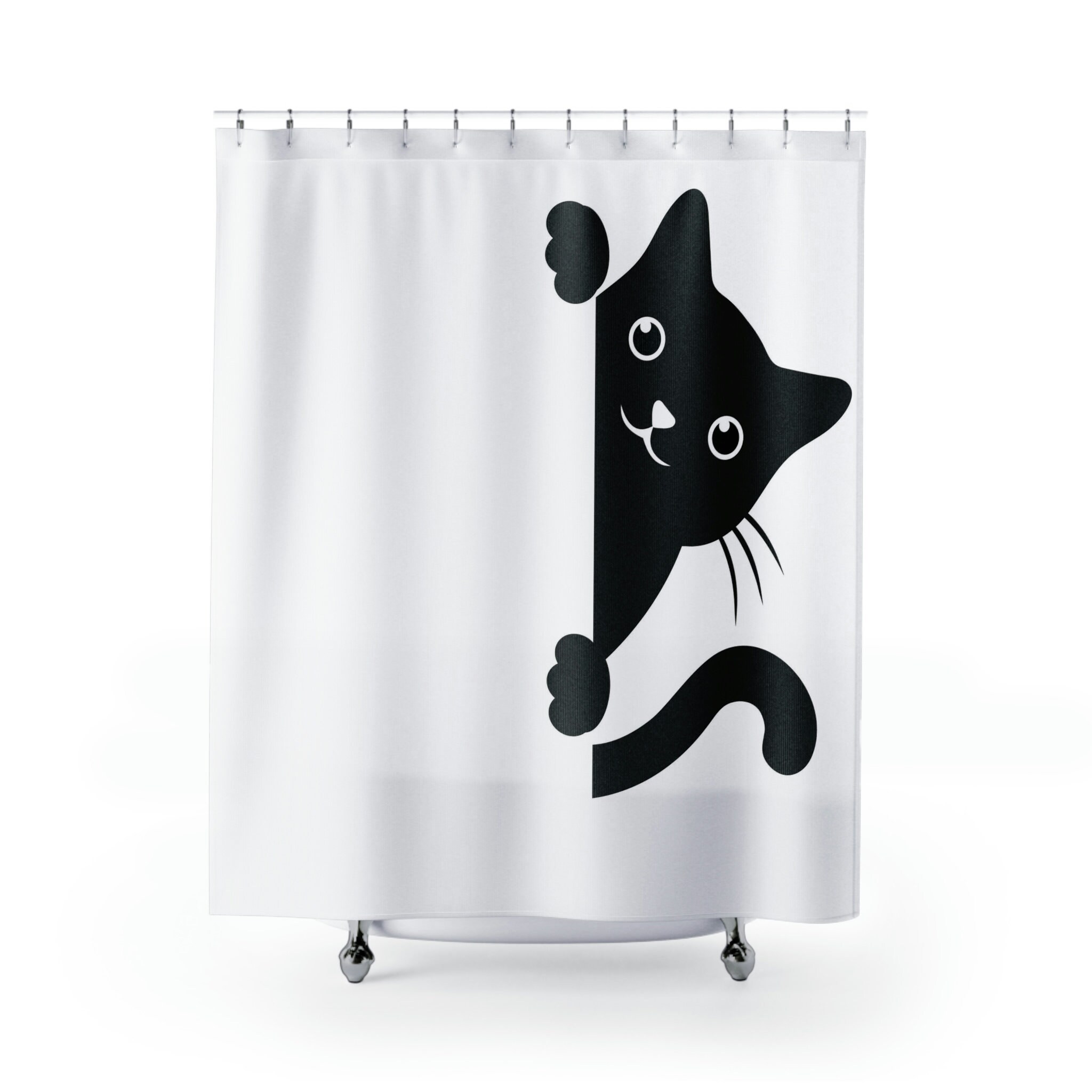 Cute Kitten Shower Curtain for Cat Lovers - Mid Mod Cat Design with a Funny Twist - Image 2