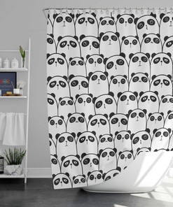 Cute Panda black white Shower Curtain | Animal zoo forest jungle wildlife Bathroom Curtain & Mat